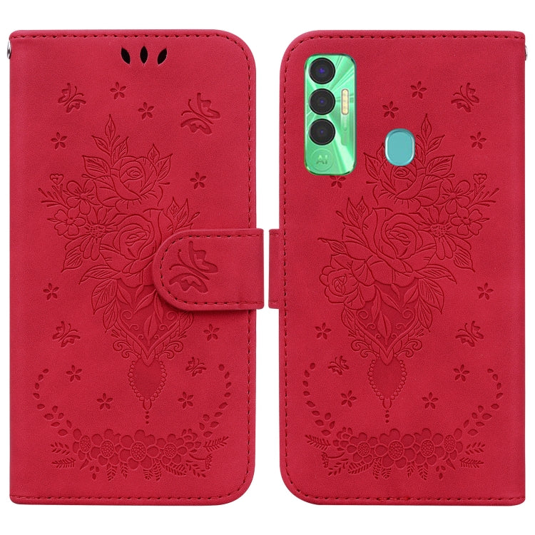 For Tecno Spark 7P Butterfly Rose Embossed Leather Phone Case