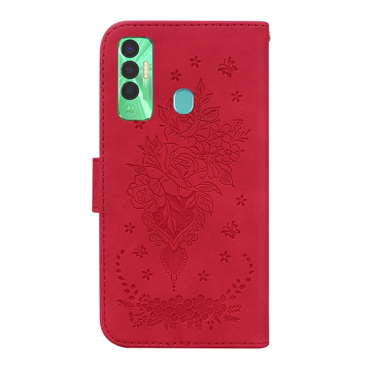 For Tecno Spark 7P Butterfly Rose Embossed Leather Phone Case