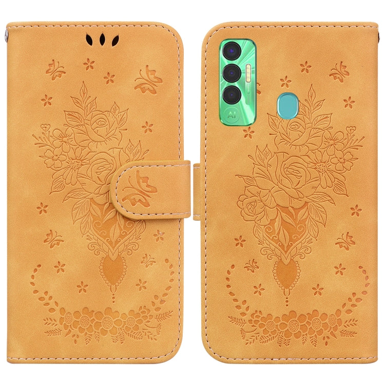 For Tecno Spark 7P Butterfly Rose Embossed Leather Phone Case