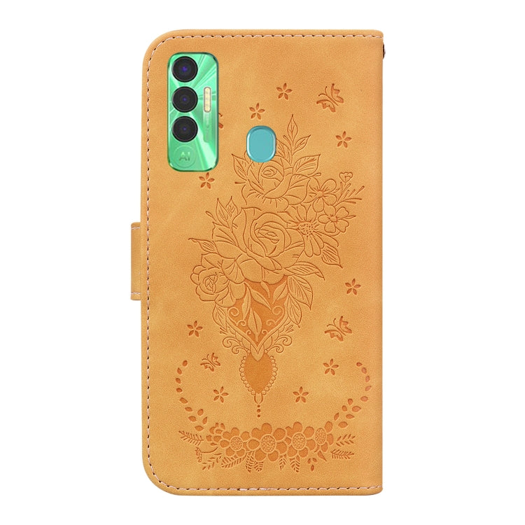 For Tecno Spark 7P Butterfly Rose Embossed Leather Phone Case