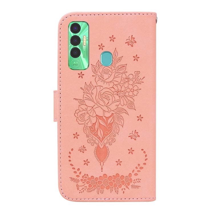 For Tecno Spark 7P Butterfly Rose Embossed Leather Phone Case