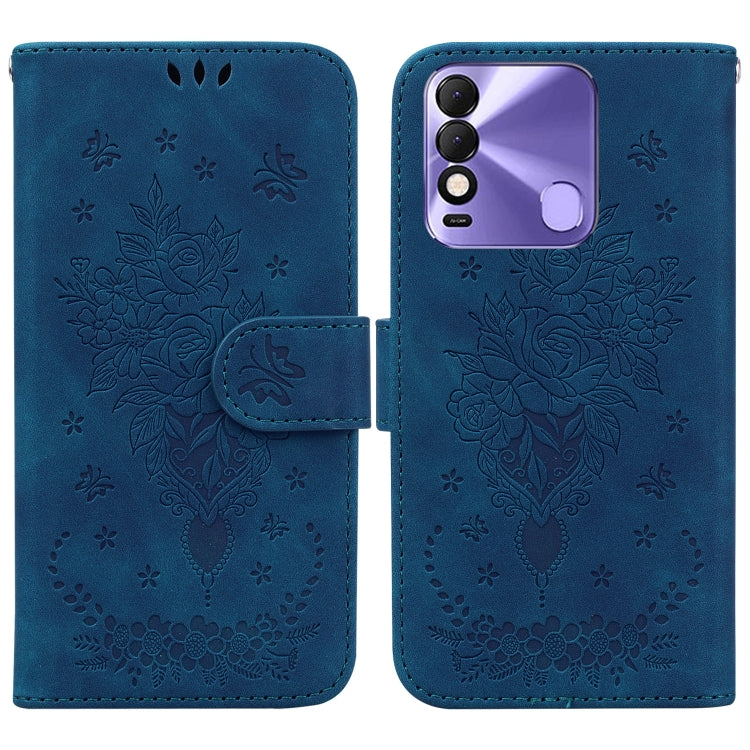 For Tecno Spark 8 / Spark 8T Butterfly Rose Embossed Leather Phone Case