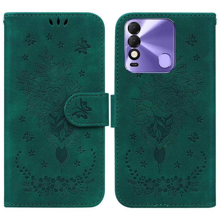 For Tecno Spark 8 / Spark 8T Butterfly Rose Embossed Leather Phone Case