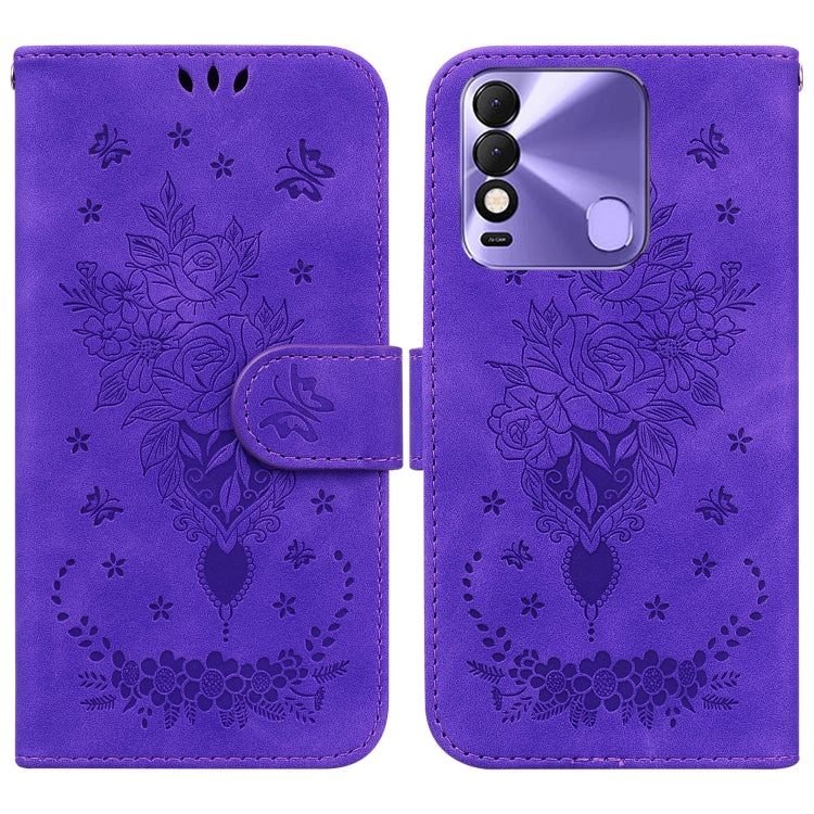 For Tecno Spark 8 / Spark 8T Butterfly Rose Embossed Leather Phone Case