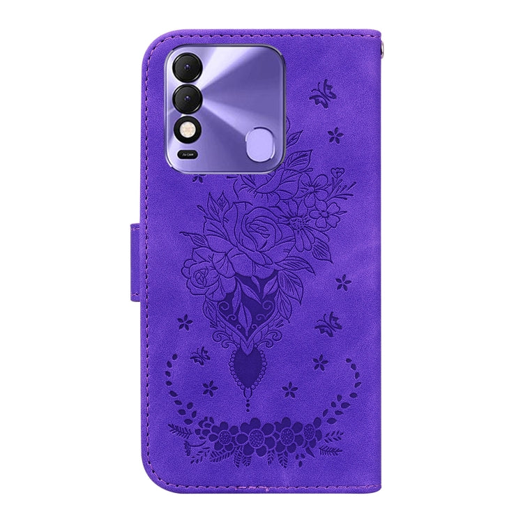 For Tecno Spark 8 / Spark 8T Butterfly Rose Embossed Leather Phone Case