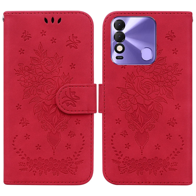 For Tecno Spark 8 / Spark 8T Butterfly Rose Embossed Leather Phone Case