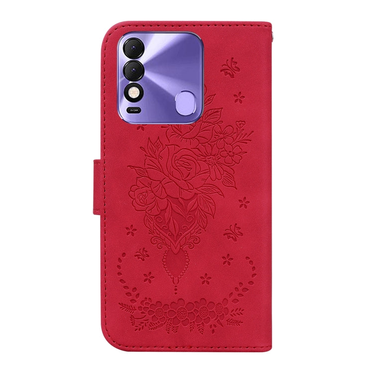 For Tecno Spark 8 / Spark 8T Butterfly Rose Embossed Leather Phone Case