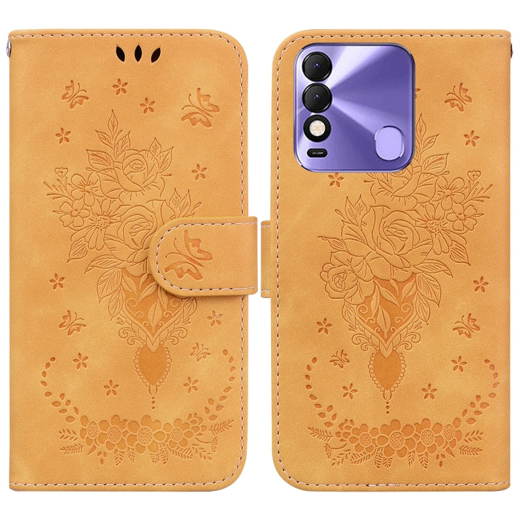 For Tecno Spark 8 / Spark 8T Butterfly Rose Embossed Leather Phone Case
