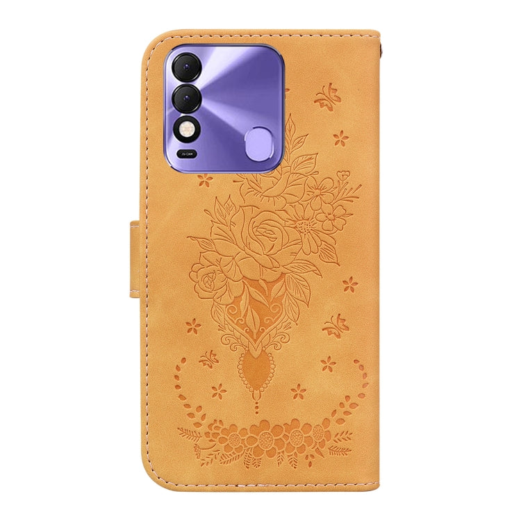 For Tecno Spark 8 / Spark 8T Butterfly Rose Embossed Leather Phone Case