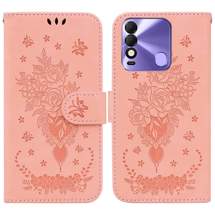 For Tecno Spark 8 / Spark 8T Butterfly Rose Embossed Leather Phone Case