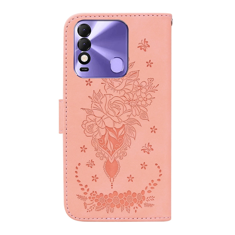 For Tecno Spark 8 / Spark 8T Butterfly Rose Embossed Leather Phone Case