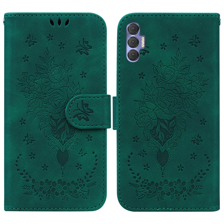 For Tecno Spark 8P Butterfly Rose Embossed Leather Phone Case