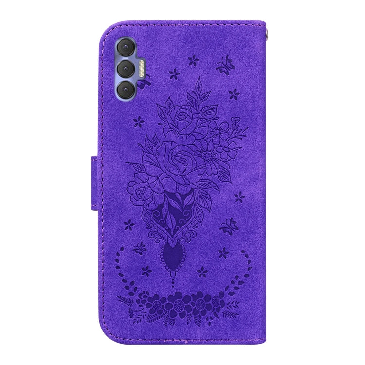 For Tecno Spark 8P Butterfly Rose Embossed Leather Phone Case