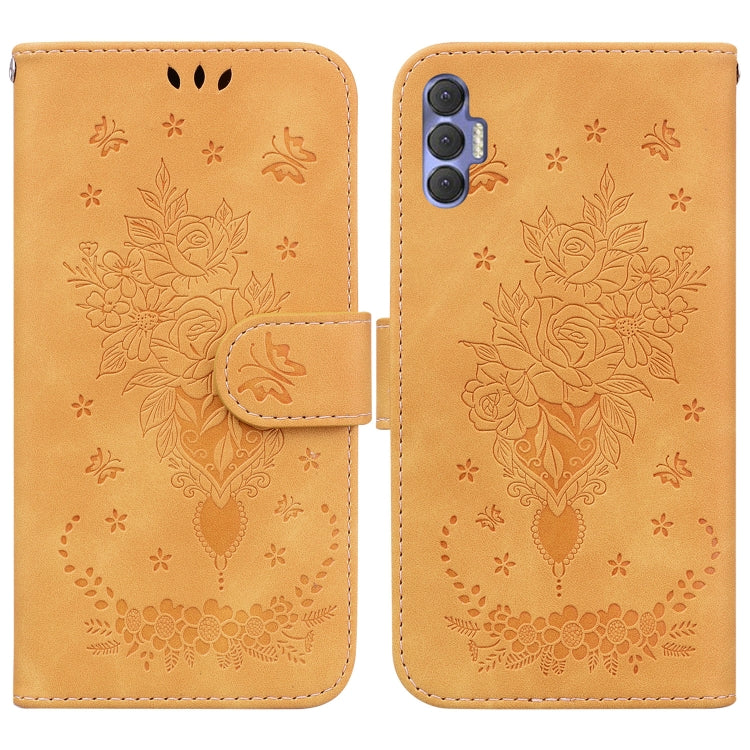 For Tecno Spark 8P Butterfly Rose Embossed Leather Phone Case
