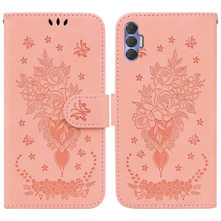 For Tecno Spark 8P Butterfly Rose Embossed Leather Phone Case