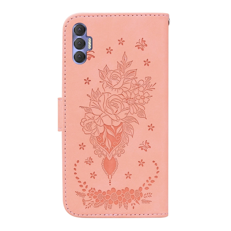 For Tecno Spark 8P Butterfly Rose Embossed Leather Phone Case