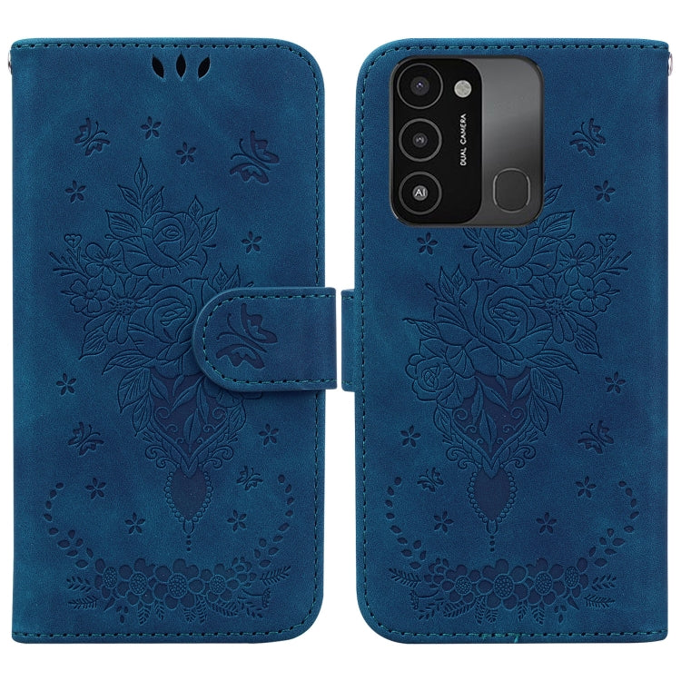 For Tecno Spark Go 2022 / Spark 8C Butterfly Rose Embossed Leather Phone Case