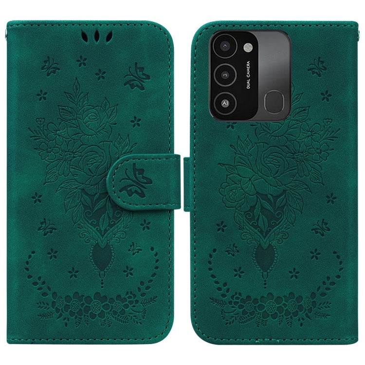 For Tecno Spark Go 2022 / Spark 8C Butterfly Rose Embossed Leather Phone Case