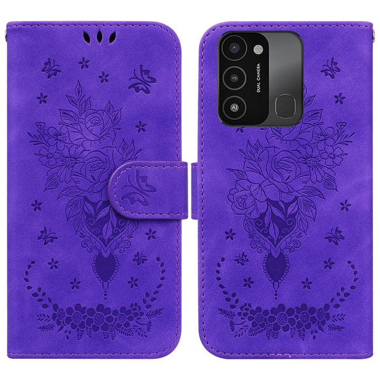 For Tecno Spark Go 2022 / Spark 8C Butterfly Rose Embossed Leather Phone Case