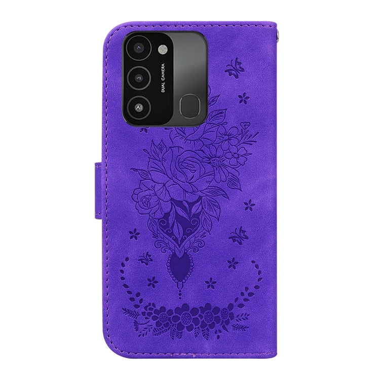For Tecno Spark Go 2022 / Spark 8C Butterfly Rose Embossed Leather Phone Case