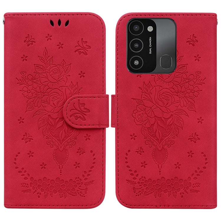 For Tecno Spark Go 2022 / Spark 8C Butterfly Rose Embossed Leather Phone Case