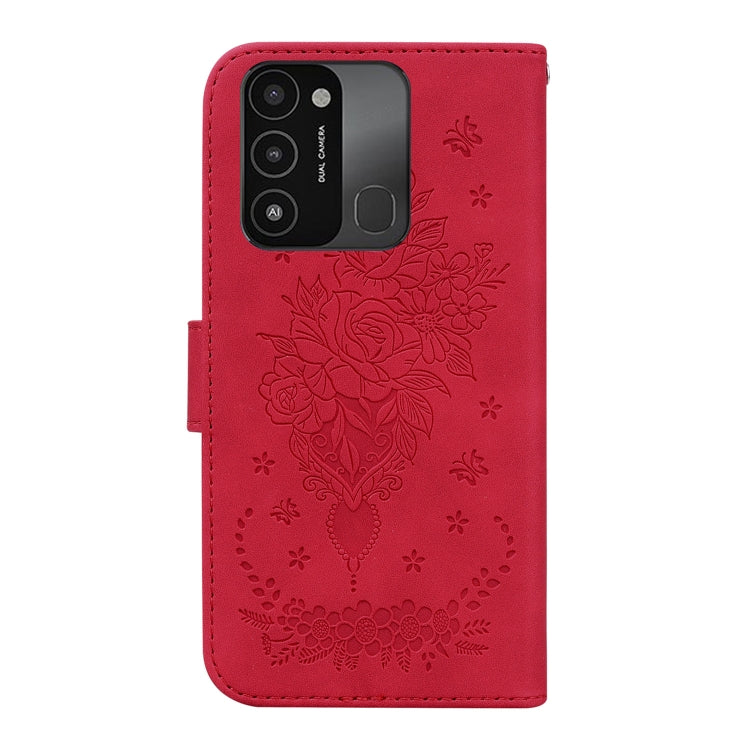 For Tecno Spark Go 2022 / Spark 8C Butterfly Rose Embossed Leather Phone Case