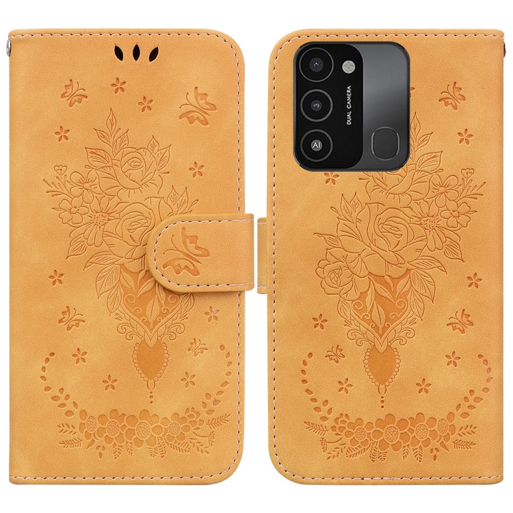 For Tecno Spark Go 2022 / Spark 8C Butterfly Rose Embossed Leather Phone Case