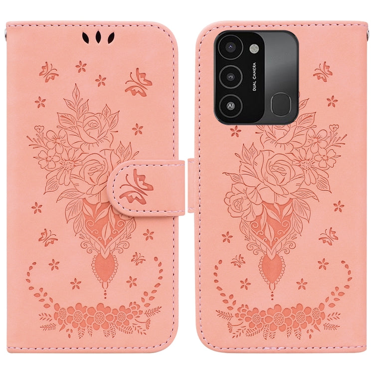 For Tecno Spark Go 2022 / Spark 8C Butterfly Rose Embossed Leather Phone Case