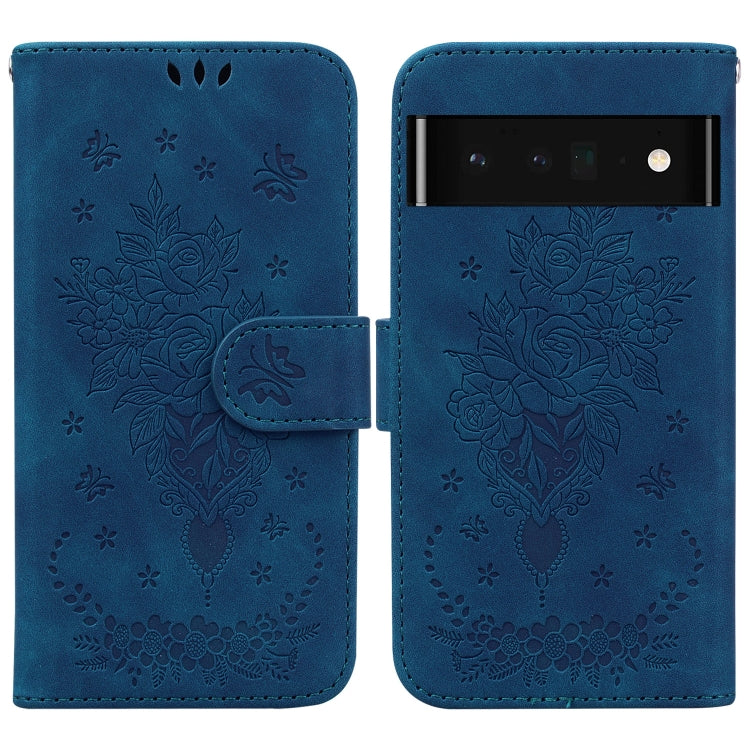 For Google Pixel 6 Pro Butterfly Rose Embossed Leather Phone Case