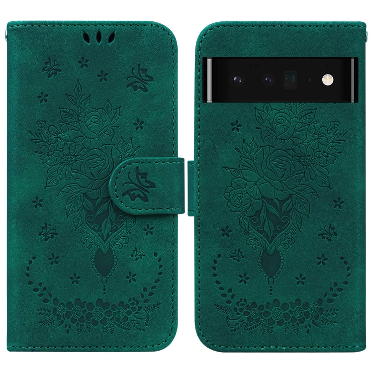 For Google Pixel 6 Pro Butterfly Rose Embossed Leather Phone Case