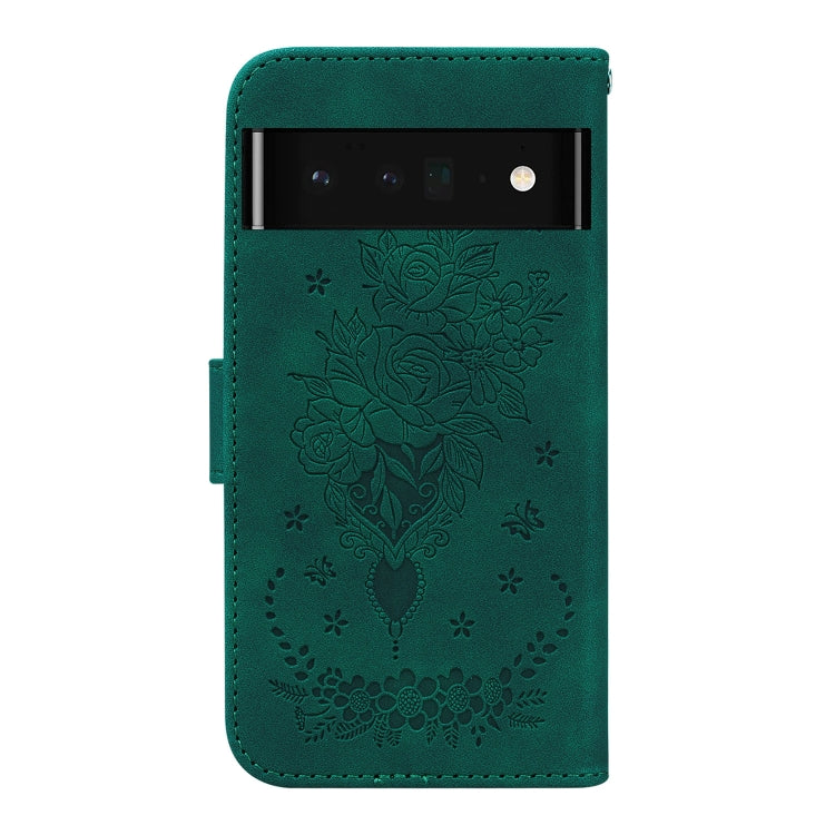 For Google Pixel 6 Pro Butterfly Rose Embossed Leather Phone Case