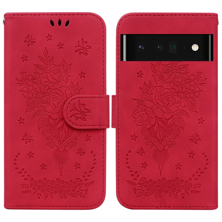 For Google Pixel 6 Pro Butterfly Rose Embossed Leather Phone Case