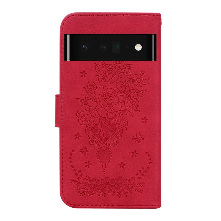 For Google Pixel 6 Pro Butterfly Rose Embossed Leather Phone Case