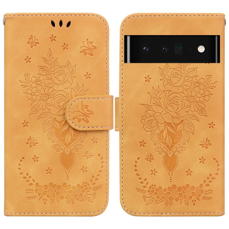 For Google Pixel 6 Pro Butterfly Rose Embossed Leather Phone Case