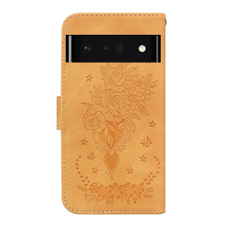 For Google Pixel 6 Pro Butterfly Rose Embossed Leather Phone Case