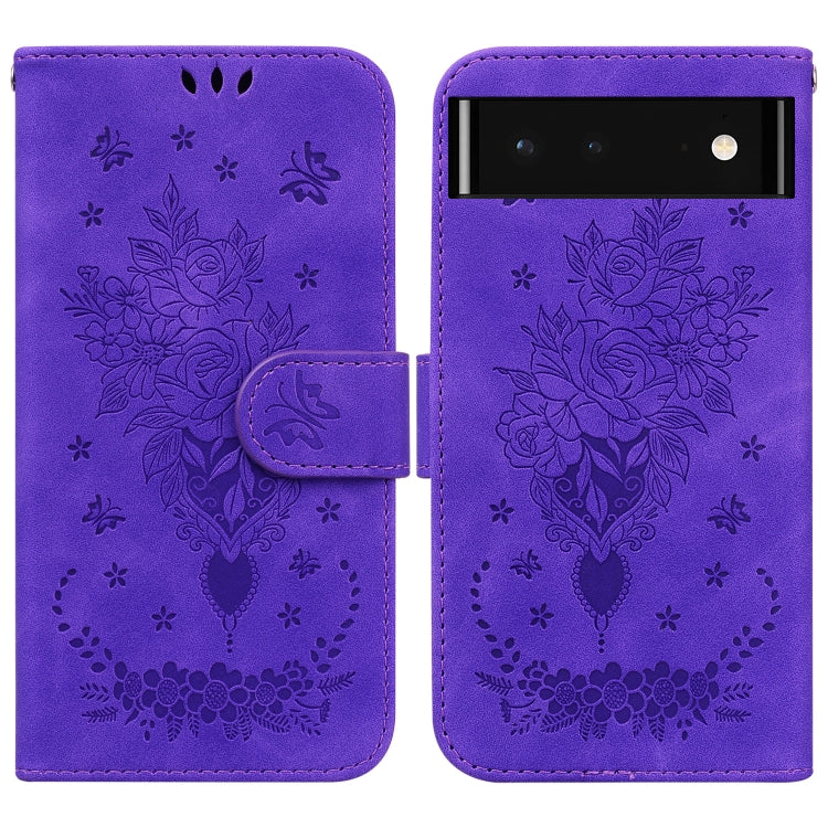 For Google Pixel 6 Butterfly Rose Embossed Leather Phone Case