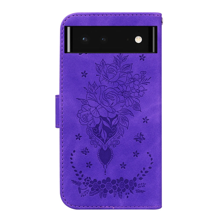 For Google Pixel 6 Butterfly Rose Embossed Leather Phone Case