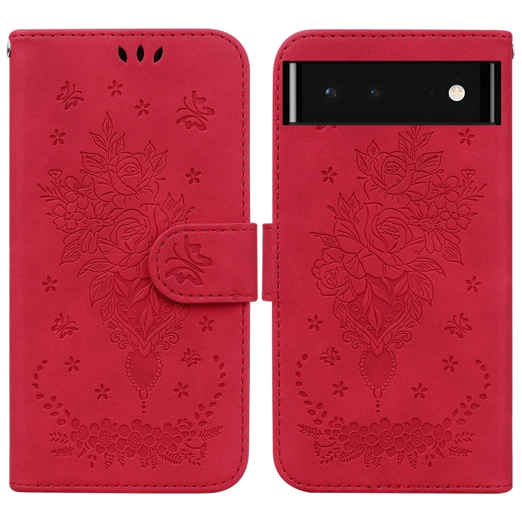 For Google Pixel 6 Butterfly Rose Embossed Leather Phone Case