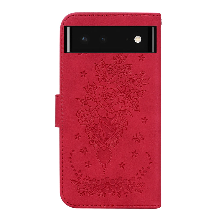 For Google Pixel 6 Butterfly Rose Embossed Leather Phone Case