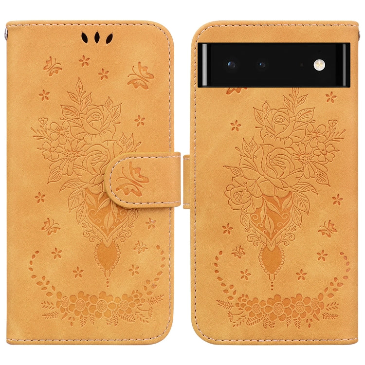 For Google Pixel 6 Butterfly Rose Embossed Leather Phone Case
