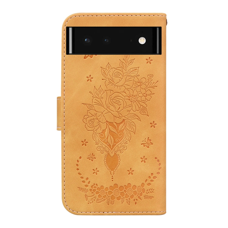 For Google Pixel 6 Butterfly Rose Embossed Leather Phone Case