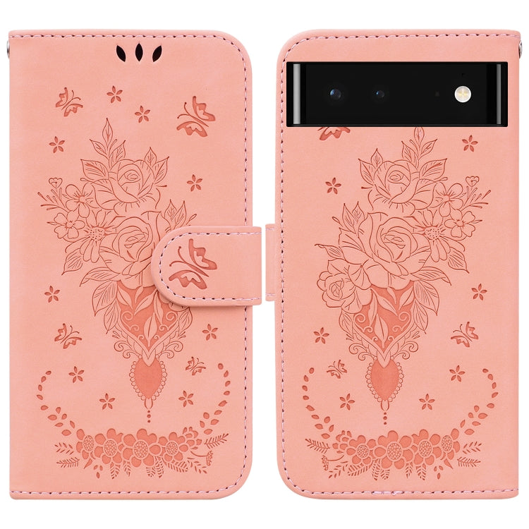 For Google Pixel 6 Butterfly Rose Embossed Leather Phone Case