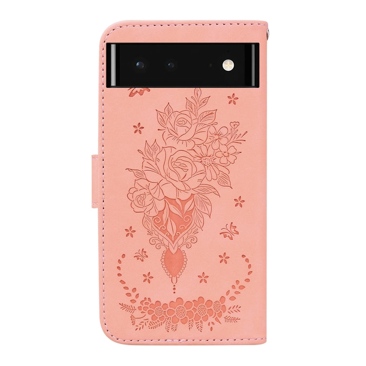 For Google Pixel 6 Butterfly Rose Embossed Leather Phone Case