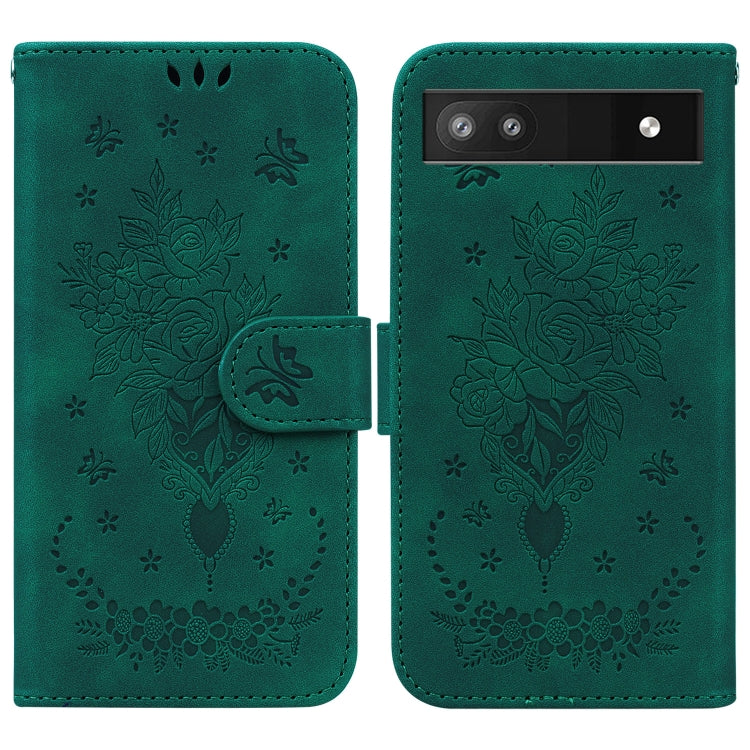 For Google Pixel 6a Butterfly Rose Embossed Leather Phone Case