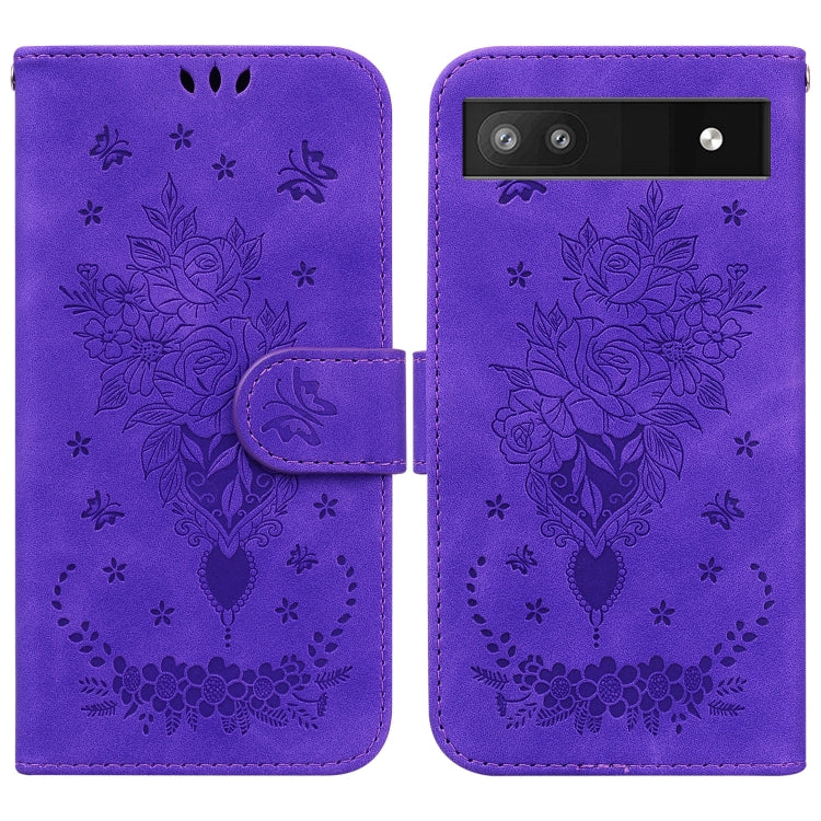 For Google Pixel 6a Butterfly Rose Embossed Leather Phone Case
