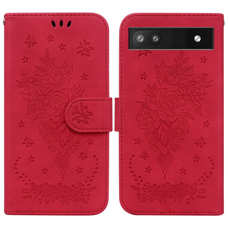 For Google Pixel 6a Butterfly Rose Embossed Leather Phone Case