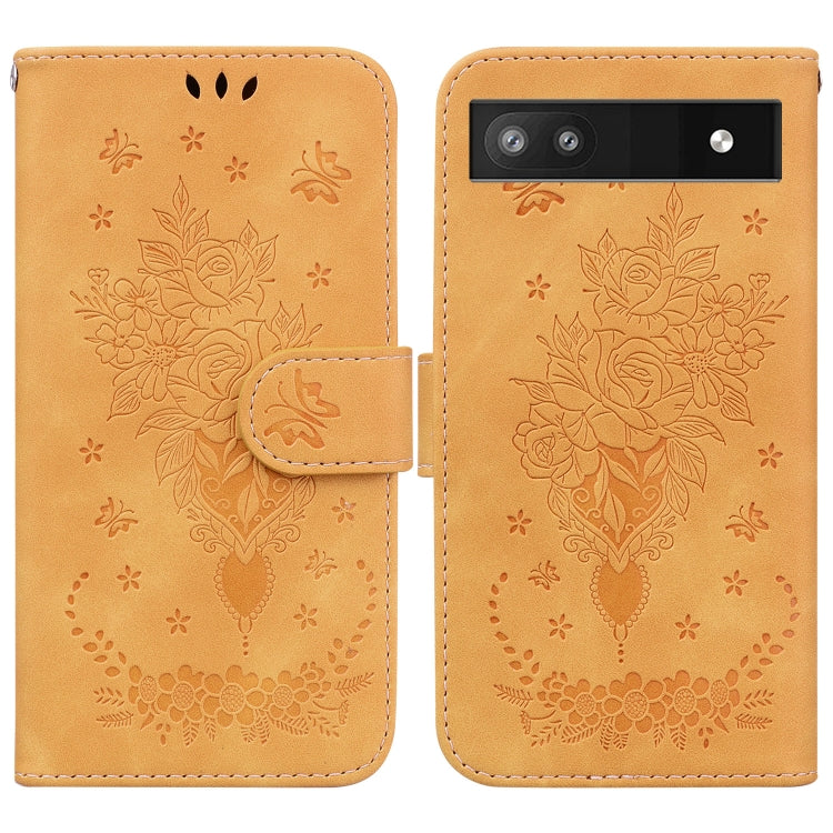 For Google Pixel 6a Butterfly Rose Embossed Leather Phone Case