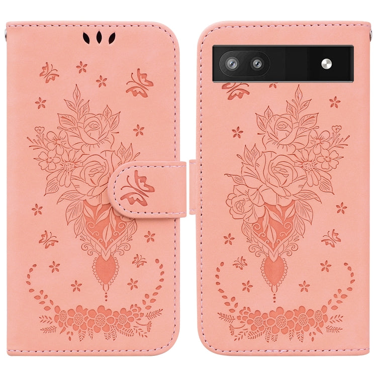 For Google Pixel 6a Butterfly Rose Embossed Leather Phone Case