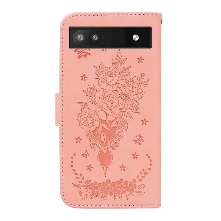 For Google Pixel 6a Butterfly Rose Embossed Leather Phone Case