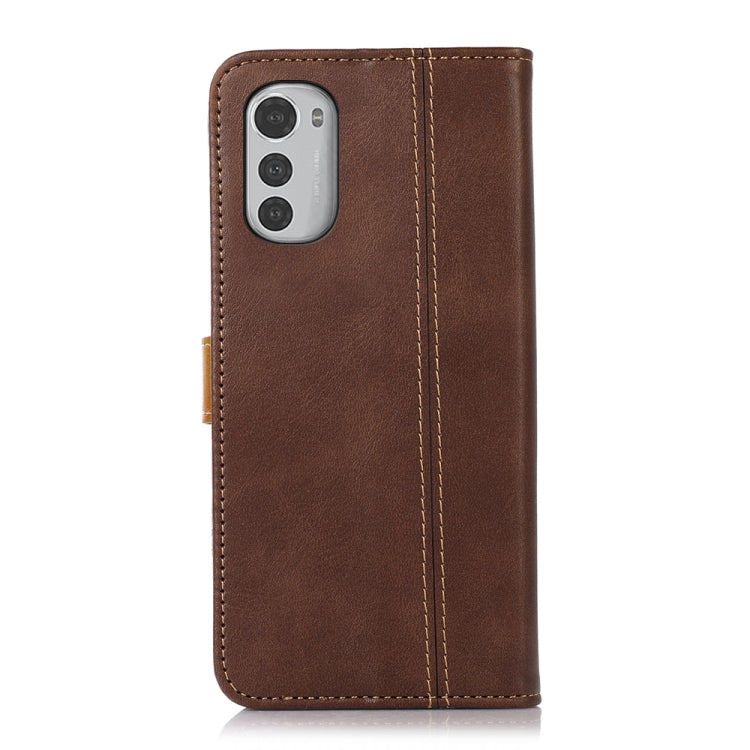 For Motorola Moto E32 4G Stitching Thread Calf Texture Leather Phone Case